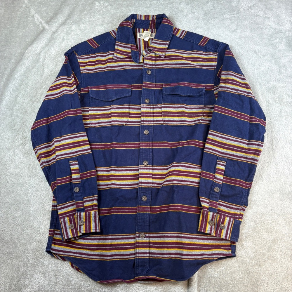 Duluth Trading Co Shirts‎ Men M Flannel Long Sleeve Striped Navy Blue Burgundy